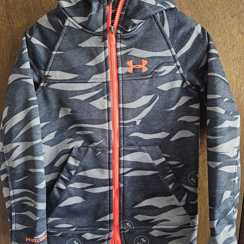 Under Armour Gray Camo Hoodie with Bright Orange Details